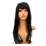 Peruca Lisa Longa Preta Fantasia Halloween Carnaval Glamour