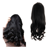 Peruca Liso Ondulada Fibra Orgânica Cabelo Com Franja 65cm