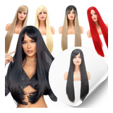 Peruca Longa Lisa Varias Cores Uso Diário A Pronta Entrega 75cm 100% Orgânica +touca