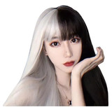 Peruca Longa Preta E Branca E-girl Kawaii Tik Tok Instagram