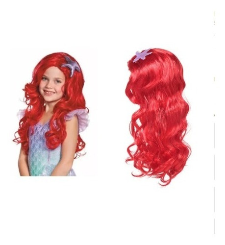 Peruca Longa Vermelha Princesa Sereia Ariel Cosplay 70 Cm