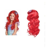 Peruca Longa Vermelha Princesa Sereia Ariel Cosplay 70 Cm