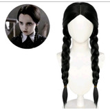Peruca Wandinha Longa Cosplay Preto Família Adams