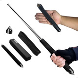Pescamping - Bastão Cacetete Tático Retrátil Defesa Pessoal - Expansível Em Aço 65 Cm De Comprimento Com Capa - Cassetete Retrátil Profissional Polícia Segurança Guarda Bombeiro