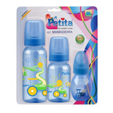 Petita Kit Mamadeira 03 Azul 240ml 140ml 60ml