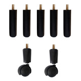 Pezinhos Cama Box 12 Cm Preto 7 Peças 5 Fixos 2 Rodinhas Sp