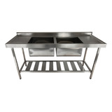 Pia De Aço Inox Industrial 160x60x90 Cm Cuba Dupla Nortinox