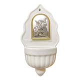 Pia De Agua Benta Italiana Anjo Zelador Porcelana C/prata