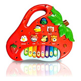 Piano Teclado Musical Infantil Sons Luz Eletrônico Morango
