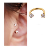 Piercing Ferradura 8mm Folheado A Ouro 2 Pedras Zircônia