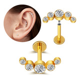 Piercing Helix Labret Aço Cirúrgico Pvd Cluster 5 Zircônias