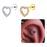 Piercing Orelha Titânio Coração Cravejado Reto Labret 