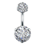 Piercing Umbigo Prata 2 Pedras Zircônia - Aço Cirúrgico