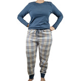 Pijama Algodão 100% Sonhart Xadrez Azul 2 Peças Confortável