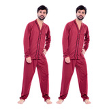 Pijama Americano Masculino Liso Inverno Aberto Manga Longa 