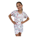 Pijama Baby Doll Feminino Infantil Estampado Shorts E Blusa