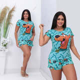 Pijama Baby Dool Feminino Conjunto Personagens Curto Premium