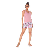 Pijama Bermuda Malha Pv Verão Feminino Rosê Curto