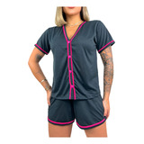 Pijama Blogueira Botões Feminino Linha Conforto Baby Doll