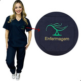 Pijama Cirúrgico Oxford Scrub Bordado Enfermagem