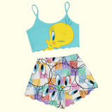 Pijama Curto Adulto Feminino Blusa E Short Doll