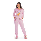 Pijama De Frio Feminino Estampado Peluciado