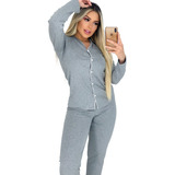 Pijama De Frio Feminino Viscose Com Elastano Botões Abertos