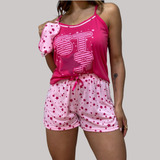 Pijama Feminino Curto Alça Algodão Com