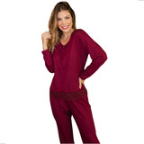 Pijama Feminino Inverno Malha Pv Liso