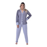 Pijama Feminino Longo De Inverno Moletinho Flanelado Botões