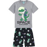 Pijama Infantil Masculino Verão Cinza Space