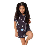 Pijama Infantil Menina Americano Com Botoes