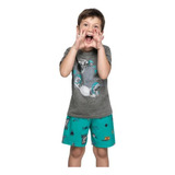 Pijama Infantil Meninos Camiseta E Bermuda T Rex Space Elian