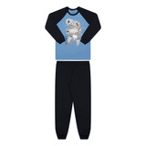 Pijama Juvenil Manga Longa Calça Malha Menino Dia Frio