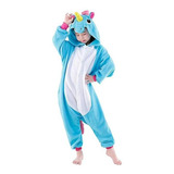 Pijama Kigurumi Unicórnio Infantil Azul E