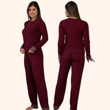 Pijama Longo De Frio De Inverno Feminino Canelado