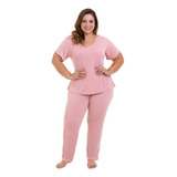 Pijama Longo Liganete Rose Sepie Plus Size