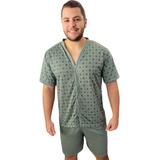 Pijama Masculino Aberto Com Botões Manga Curta E Short Verão