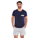 Pijama Masculino Adulto Curto Verão Manga Curta E Short