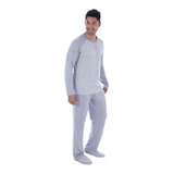 Pijama Masculino Fechado Tecido Canelado Blusa Manga Longa
