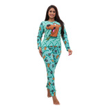 Pijamas Femininos Inverno Manga Longa Personagens Frio Longo