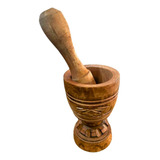Pilão Almofariz De Madeira Artesanal Com Socador P/ Temperos