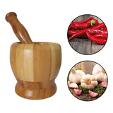 Pilão Com Socador Bambu Ecológico Alho Pimenta Condimentos