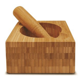 Pilão De Bambu Mortar Pestle 2 Pcs Tyft 15x15x8.5cm