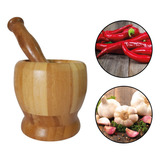 Pilão De Bambu Socador Alho Pimenta Condimentos Especiarias