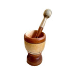 Pilão De Madeira Grande Envernizado Mais Socador 25cm Altura