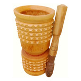 Pilão De Madeira Grande Envernizado Mais Socador 45cm