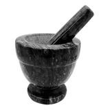 Pilão Em Pedra Mármore Com Socador Temperos Alho 10,5cm Cor Preto