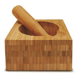 Pilão Socador De Tempero Alho Ervas De Bambu Pestle 2 Peças 