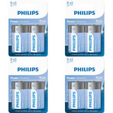 Pilha Alcalina Grande D Philips Kit Com 8 Pilhas 1.5v 